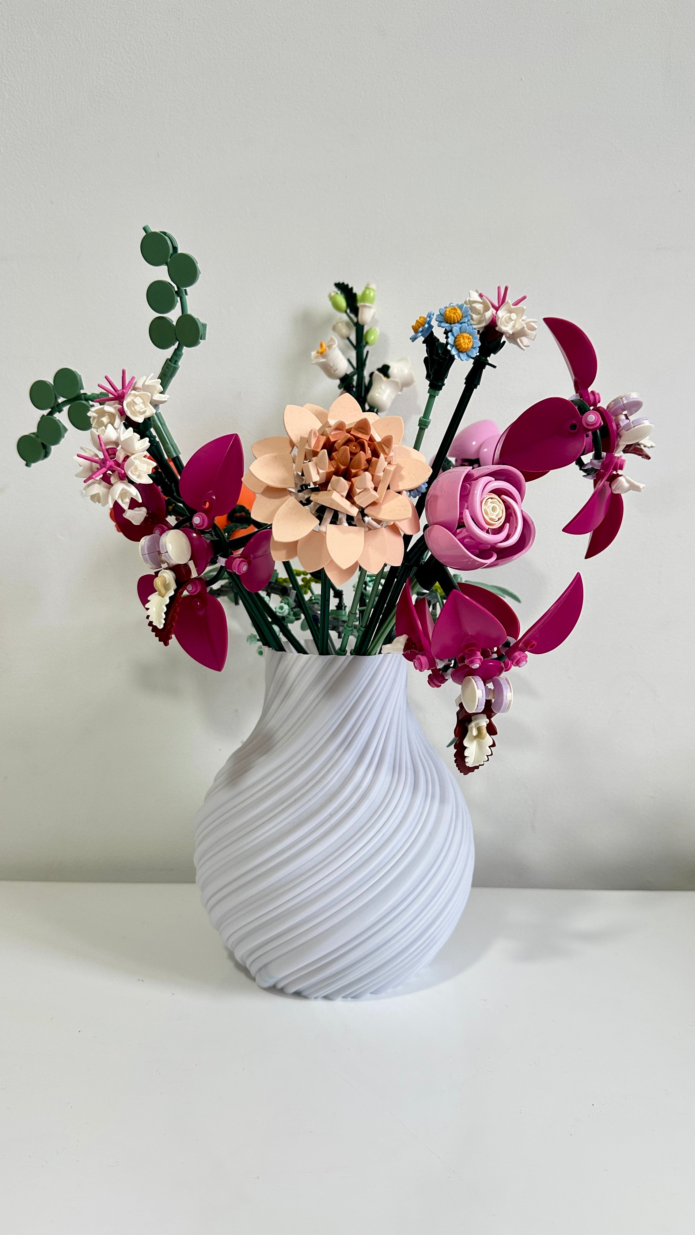 Vase effet argile forme arrondi plat pour bouquet LEGO Flowers Icons ou fleurs séchées différents coloris